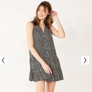 Brand New with Tags Cheetah Ditsy Sleeveless Button Front Drop Waist Flowy Dress